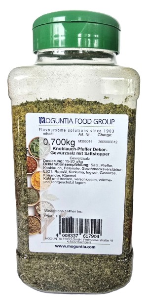 Knoblauch Pfeffer Gewürzsalz mit Saftstopper 700g Moguntia Dosierdose