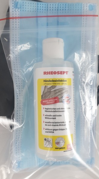 Hygenie Reiseset Händedesinfektionsmittel Handschuhe Mund Nasenschutz