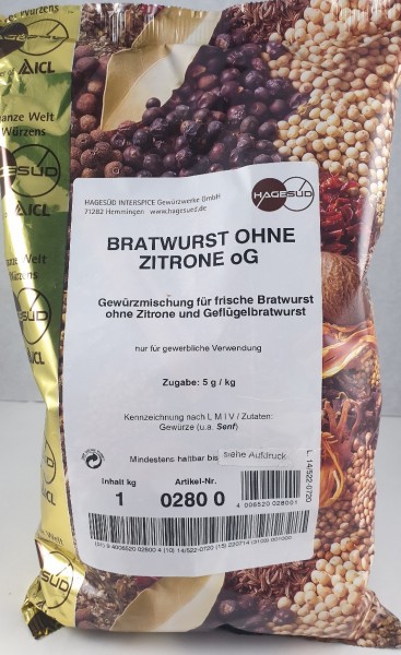 Bratwurst ohne Zitrone Hagesüd VE 1kg