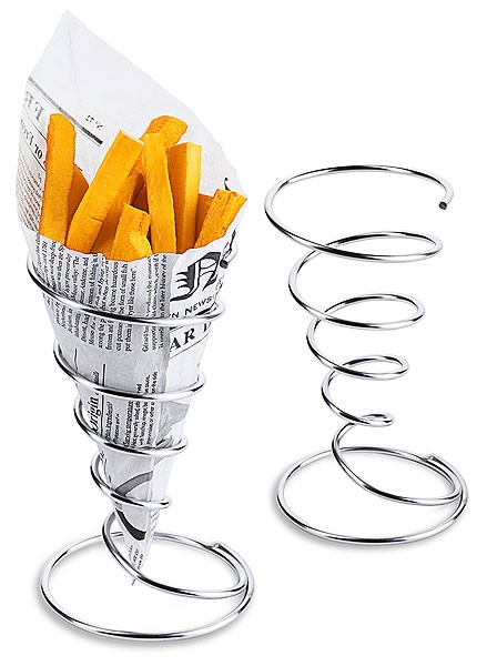 Pommestüten-Halter Pommes Frites Ständer Silber Snackhalter Edelstahl