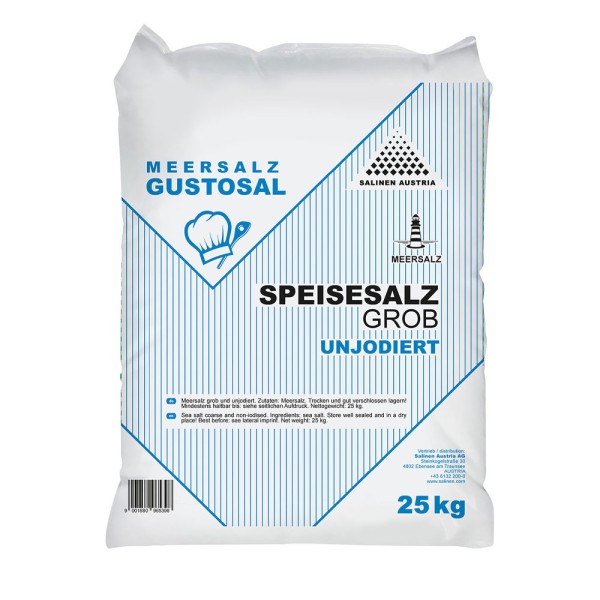 GUSTOSAL Reines Grobes Meersalz Speisesalz Mühlensalz Badesalz 2-4mm Sack 25 kg