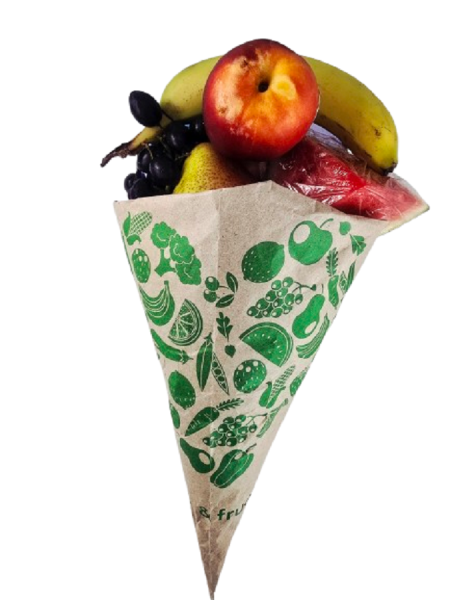 Obstspitztüten Papiertüten Spitztüten versch. Größen braun gefädelt mit Druck 1000Stk.