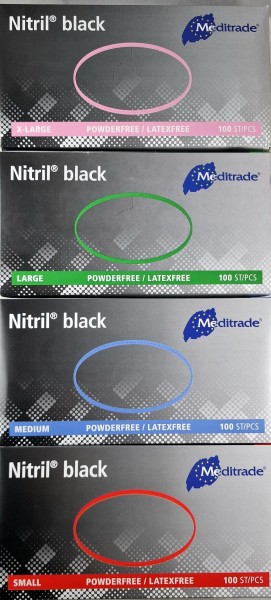 Einmalhandschuhe NITRIL schwarz latexfrei puderfrei MEDITRADE Box 100 St